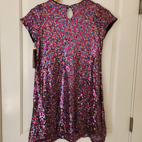 Sequin Multicolor Party Dress Blingy Shiny Glam Disco 70's 80's Evening Girls XL - Picture 2 of 10